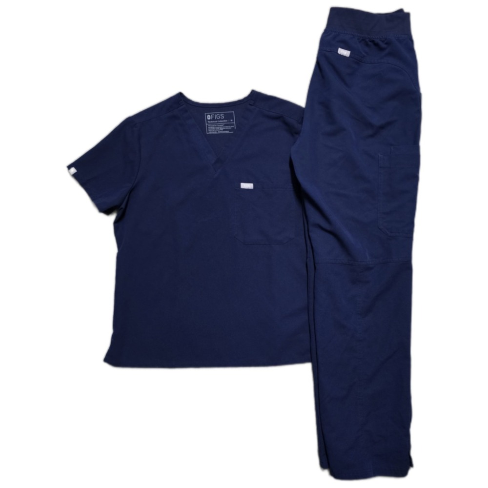 FIGS Catarina One-Pocket Scrub Top &‎ Kade - Cargo Scrub Pants Navy Sz Medium